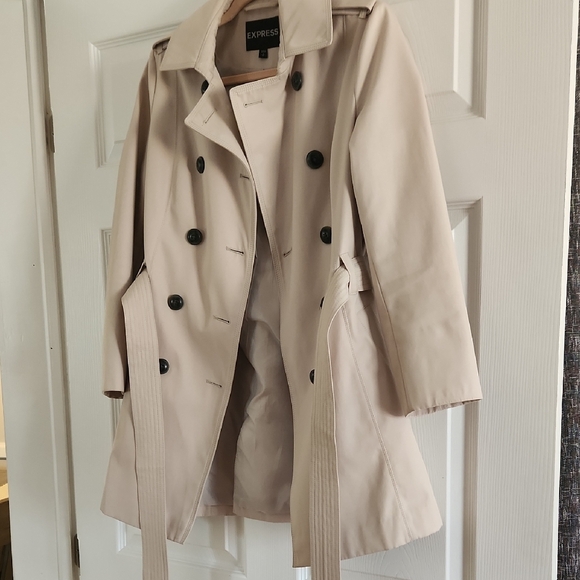 Express Women's Beige Double-Breasted Trench Coat - Picture 5 of 7